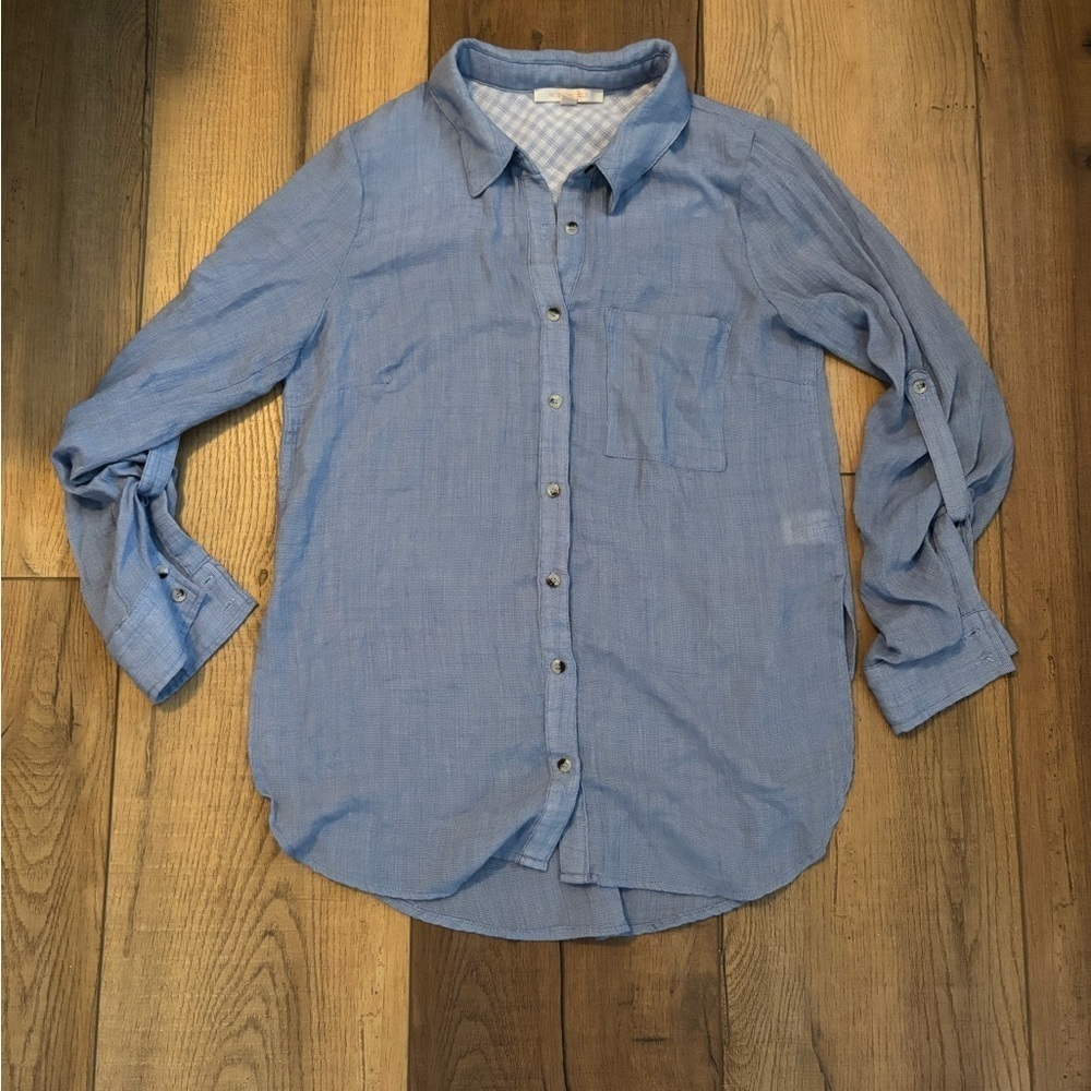Skies Are Blue Casual Button Down Shirt Light Blue